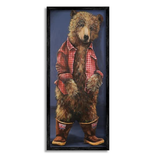 Stupell Industries Forest Brown Bear Rainboots Flannel Shirt Rustic Animal Framed Wall Art